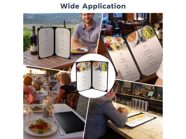 WeChef 5 Pack Menu Covers 8.5'x14' 2 Views Faux Leather with Angled Corners Cafe Restaurant Bars