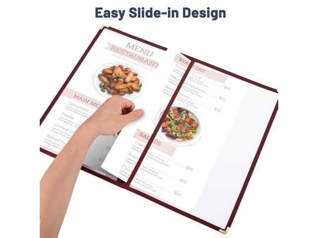WeChef 60 Pack Restaurant Menu Covers Burgundy 8.5x14' Book Style 3 Pages 6 View