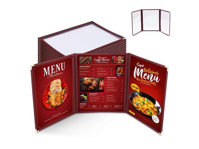 WeChef 30 Packs Restaurant Menu Covers 8.5 x 11 Triple Fold 3 Pages 6 Views Burgundy