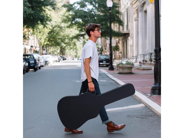 Acoustic Guitar Hard Case Wooden Hard Shell Carrying Case Lockable with Key Black
