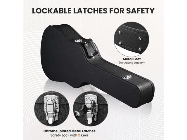 Acoustic Guitar Hard Case Wooden Hard Shell Carrying Case Lockable with Key Black