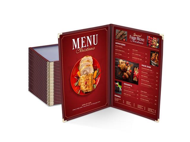WeChef 30 pack Restaurant Menu Covers 8.5' x 14' Double Fold 2 Pages 4 Views Burgundy