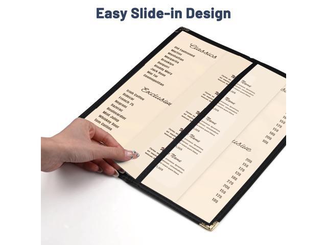 WeChef 30 Packs Restaurant Menu Covers 4.25' x 11' Double Fold 2 Pages 4 Views Black
