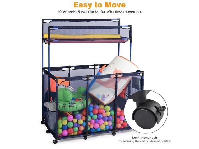 Yescom Mesh Pool Storage Bin Cart Rolling Toys Bin Storage 214 Gallon Organizer Extra Large 6 Wheels with Black Cover Replacement