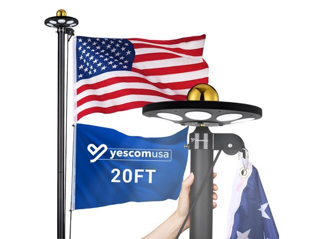 Yescom Bravery 20ft LED Solar Light Sectional Flag Pole Kit Aluminum Outside Inground with 3'x5' USA Flag Ball Top Black