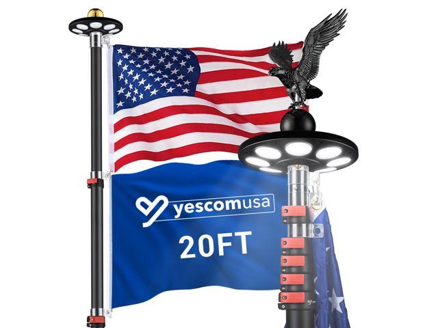 Yescom EZ GO 20ft Eagle Topper Telescopic Flag Pole Kit w/ LED Solar Light US Flag for Outside House Inground Outdoor Camper RV Tailgate Party with...