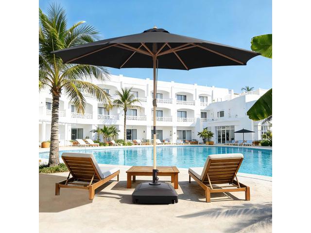 Yescom 13ft XL Heavy Duty Solid Wood Outdoor Patio Umbrella with Base Parasol Wheels Stand for Bistro Market Table Garden Deck Yard Poolside Black