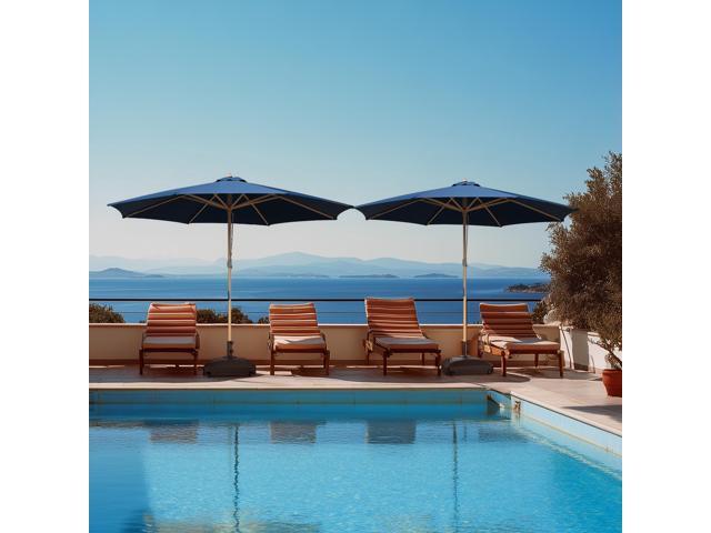 Yescom 13ft XL Heavy Duty Solid Wood Outdoor Patio Umbrella with Base Parasol Wheels Stand for Bistro Market Table Garden Deck Yard Poolside Navy