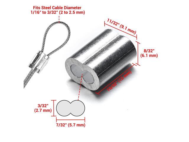 Yescom 100pcs Cable Ferrules 1/16' 3/32' Aluminum Crimping Loop Sleeve Wire Hanging Hardware YES0603