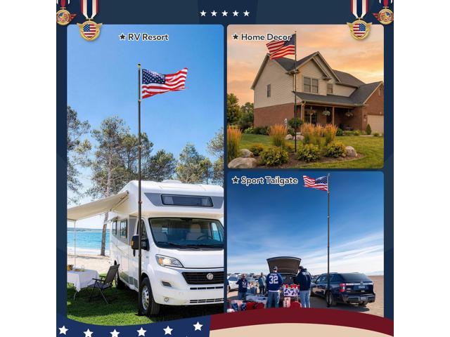 Yescom EZ GO 25ft Telescopic Flag Pole Kit Upgrade Rotating Lock for Outside Inground with 3x5' US Flag Ball Top Black