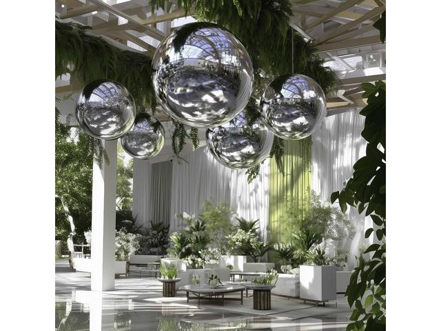 Yescom 2PCS 32' Big Shiny Inflatable Mirror Ball Set Giant Reusable PVC Hanging Balloon for Wedding Event Disco Party Concerts Silver