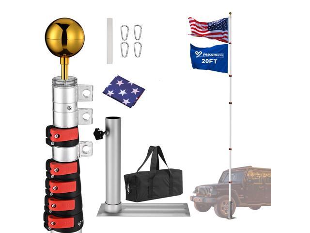 Yescom 20' Telescopic Aluminum Flagpole Tire Mount Stand Bracket Kit USA Flag Ball Pole