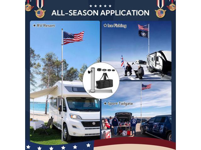 Yescom 20' Telescopic Aluminum Flagpole Tire Mount Stand Bracket Kit USA Flag Ball Pole