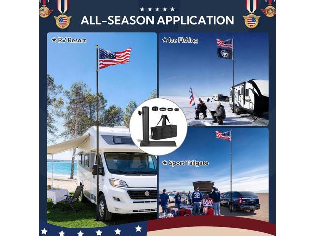 Yescom EZ GO 20ft Telescopic Flag Pole Kit Wheel Tire Mount Stand Upgrade Rotating Lock Outdoor Camper RV Tailgate Black