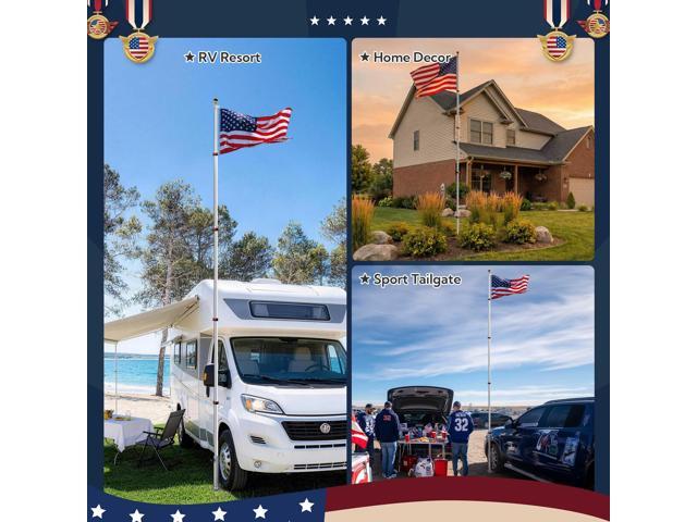 Yescom EZ GO 25ft Telescopic Flag Pole Kit Upgrade Rotating Lock for Outside Inground with 3x5' US Flag Ball Top Silver