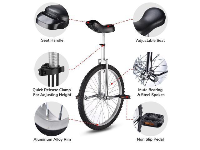 Yescom 24 In Wheel Outdoor Unicycle Adjustable Seat Anti-Skid Pedal Circus Bike for Adults Teenagers Kids, Silver