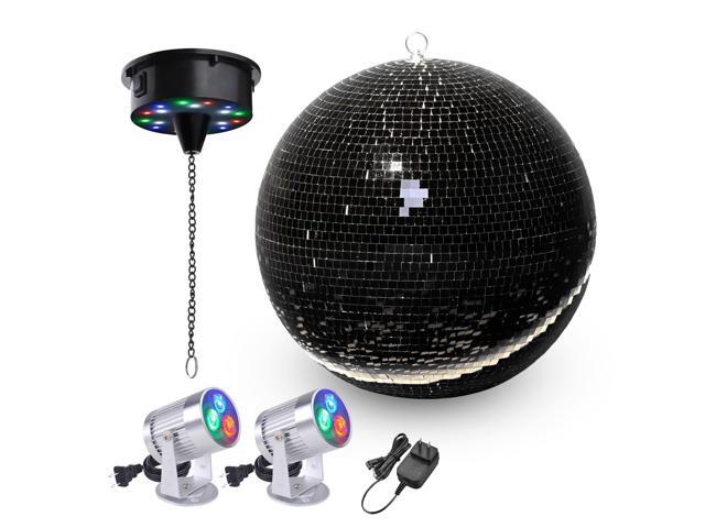 Yescom 16' Large Disco Ball with Motor and Light 6RPM Rotator & 2PCS 3W RGB Spotlights for 70s 80s Party DJ Bands Club Wedding Event Black