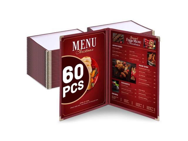 WeChef 60 Pack Restaurant Menu Covers Burgundy 8.5x11' Book Style 2 Pages 4 View