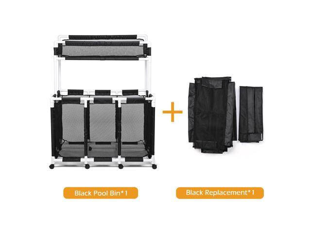 Yescom 424 Gal Pool Float Storage Bin Black Net Replacement 52'x33'x67' 2 Tiers Rolling Toys Cart