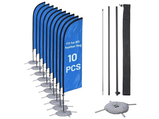 InstaHibit 10 Pack 9ft Feather Flag Pole Kit with Cross Base Stand & Weight Bag