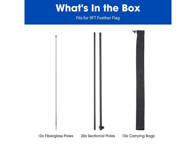 InstaHibit 10 Pack 9ft Feather Flag Pole Kit with Cross Base Stand & Weight Bag