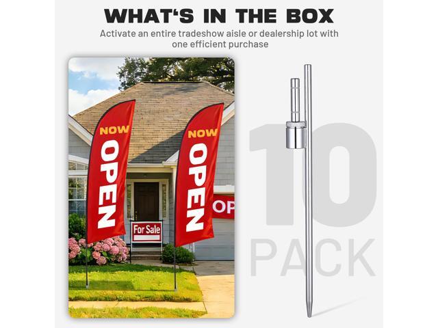 InstaHibit 10 Pack Feather Flag Ground Spike 20 Inch Ground Stake Flag Base Heavy Duty Flag Pole Holder