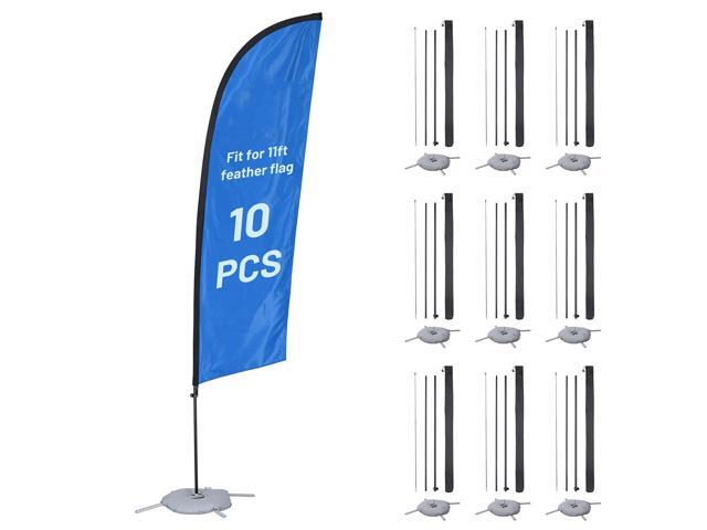 InstaHibit 10 Pack 11ft Feather Flag Pole Kit with Cross Base Stand & Weight Bag