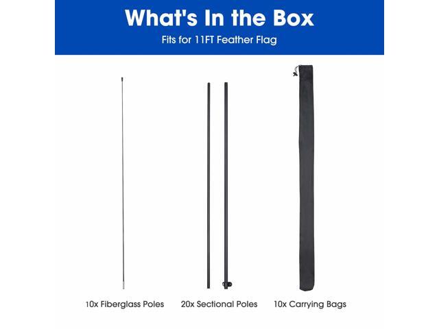 InstaHibit 10 Pack 11ft Feather Flag Pole Kit with Cross Base Stand & Weight Bag