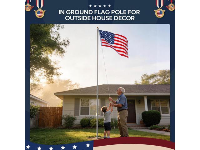 Yescom Bravery 25ft 13 Gauge Thicken Sectional Flag Pole Kit for Outside House with USA Flag Top Sliver
