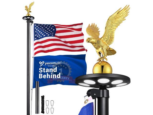 Yescom 20ft 13 Gauge Sectional Flag Pole Kit with Solar Light US Flag Gold Eagle