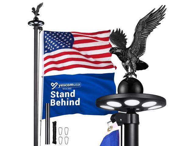 Yescom Bravery 30' Aluminum 13Gauge Sectional Flag Pole Kit w/ 136 LED Solar Powered Light US Flag Eagle Topper for Outside House Outdoor Yard...