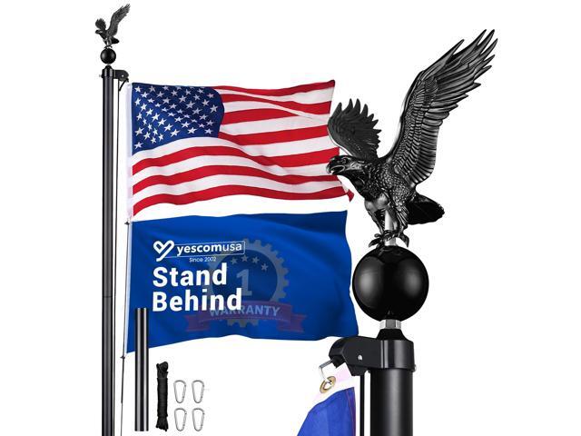 Yescom Bravery 20Ft Eagle Topper Sectional Flag Pole Kit Aluminum Outside Inground Yard Garden with 3'x5' USA Flag Black
