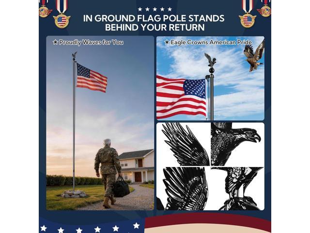Yescom Bravery 20Ft Eagle Topper Sectional Flag Pole Kit Aluminum Outside Inground Yard Garden with 3'x5' USA Flag Black