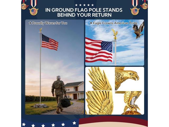 Yescom Bravery 20Ft Eagle Topper Sectional Flag Pole Kit Aluminum Outside Inground Garden with 3'x5' USA Flag Silver