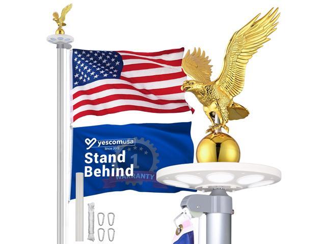 Yescom Bravery 20ft Eagle Topper Sectional Aluminum Flag Pole Kit with Solar Light US Flag Ball Top for Outside, Silver