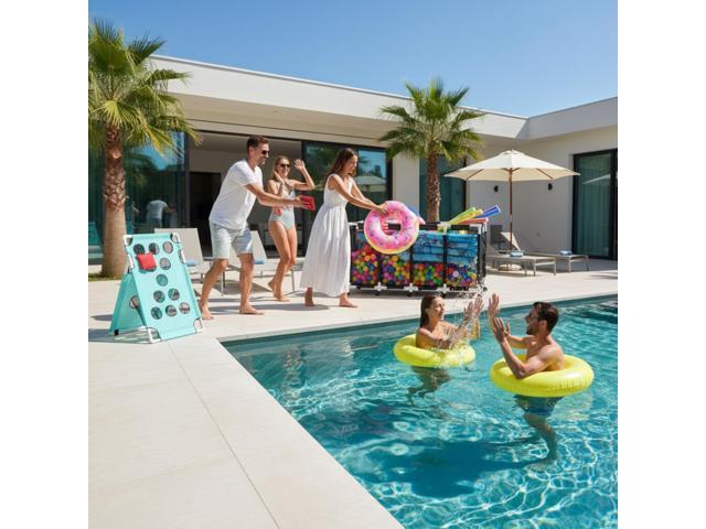 Yescom 274 Gallon Pool Float Storage Bin with Portable Bean Bag Toss Game Cornhole Board Set