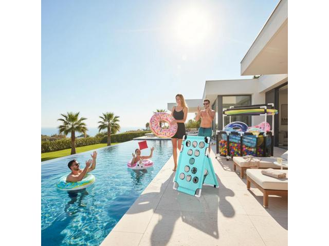 Yescom 424 Gallon Pool Float Storage Bin with Portable Bean Bag Toss Game Cornhole Board Set