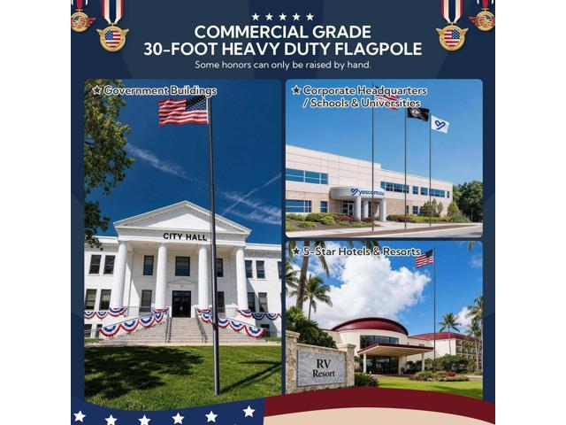 Yescom 30FT All Aluminum Sectional Flag Pole Kit 10 Gauge 2.5mm In Ground Sleeve