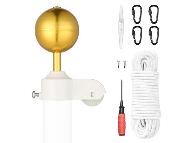 Yescom Flagpole Repair Kit 100% Aluminum 3' Gold Ball 50FT Halyard Rope Cleat