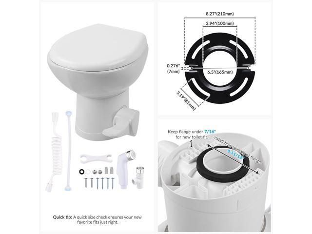 Yescom 15' RV Camper Toilet Low Profile Porcelain Enamel Gravity Flush Bidet Spray Foot Pedal w/ 8' Dia. Floor Flange for Travel Trailer Marine