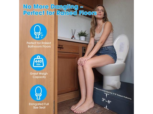 Yescom 15' RV Camper Toilet Low Profile Porcelain Enamel Gravity Flush Bidet Spray Foot Pedal w/ 8' Dia. Floor Flange for Travel Trailer Marine