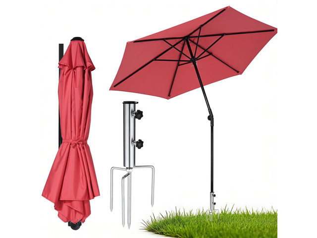 Yescom 7.5Ft Outdoor Sport Tilt Umbrella Kit with Grass Anchor Beach Sand Stand for Lawn Camping Portable Shade, Red