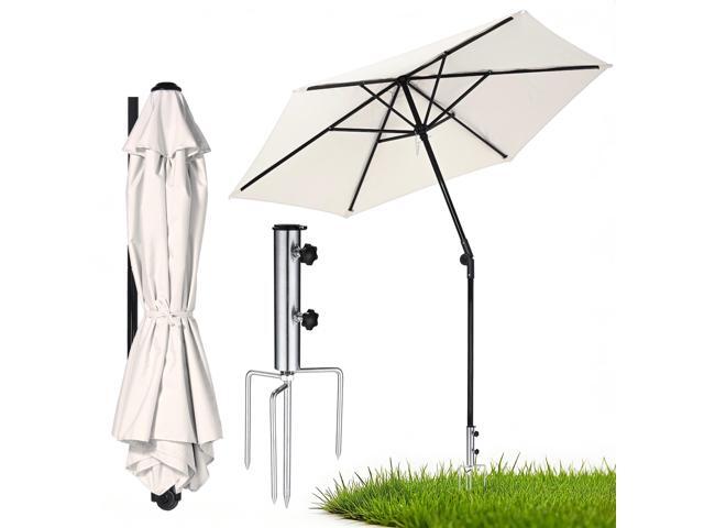 Yescom 7.5Ft Outdoor Sport Tilt Umbrella Kit with Grass Anchor Beach Sand Stand for Lawn Camping Portable Shade, Ivory