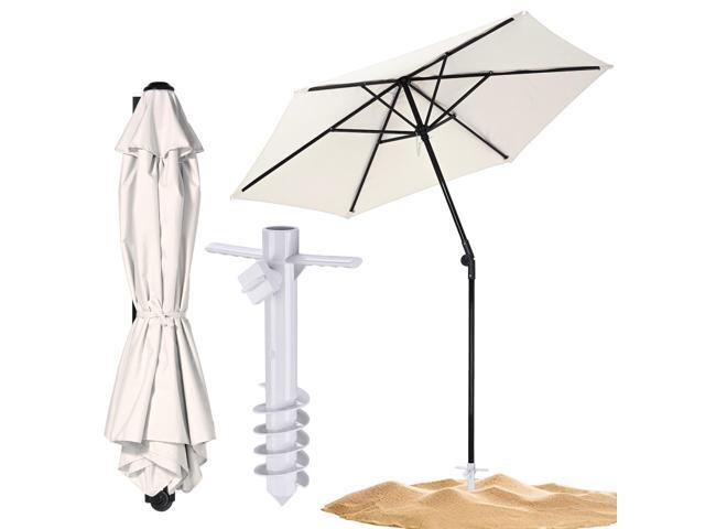 Yescom 7.5Ft Outdoor Sport Beach Umbrella with Sand Anchor Kit Spiral Stand Tilt Button for Camping Portable Shade Ivory