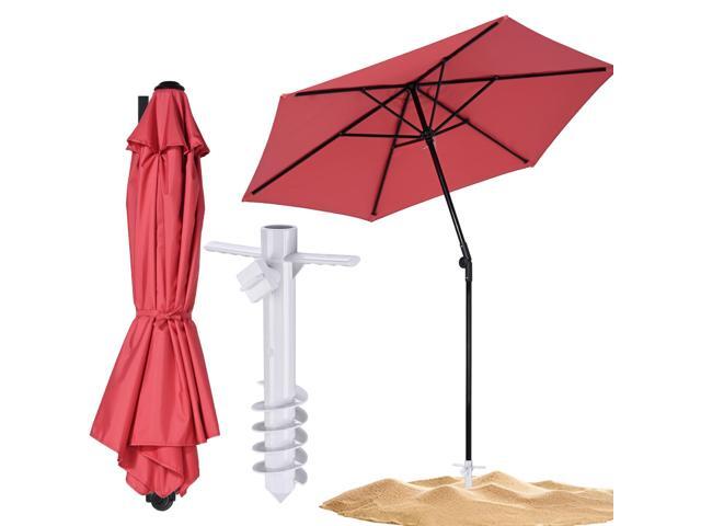 Yescom 7.5Ft Outdoor Sport Beach Umbrella with Sand Anchor Kit Spiral Stand Tilt Button for Camping Portable Shade, Red