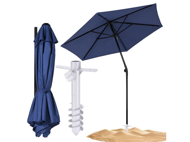 Yescom 7.5Ft Outdoor Sport Beach Umbrella with Sand Anchor Kit Spiral Stand Tilt Button for Camping Portable Shade, Navy Blue