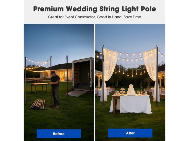 Yescom 10' String Light Poles for Outside Event Temporary Parking Lot, 8pcs Aluminum Forked Outdoor Light Post with Hook