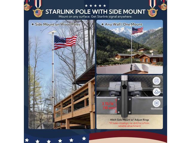 Yescom EZ GO Starlink Pole Mount Kit w/ 14ft Telescopic Flagpole G3 Pipe Adapter