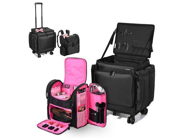 Byootique Rolling Makeup Train Case w/ Backpack Travel Barber Cosmetic Pink