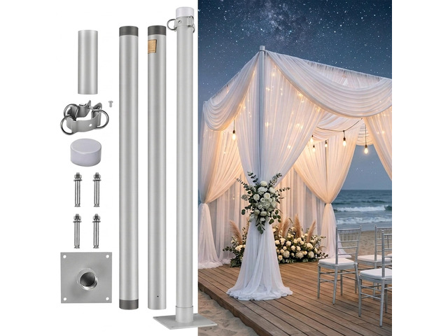 Yescom 8 Ft Sun Shade Sail Pole Post Canopy Awning Deck Patio Backyard with Pole Bracket Clamp Powder Patio Outdoor 96' Silver